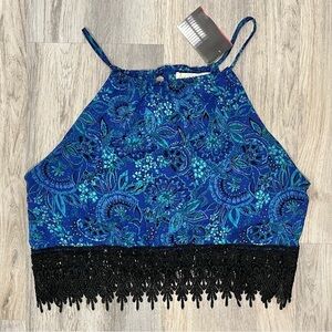 NWT Urban Outfitters Staring at Stars Crop Top Tank Shirt Lace Fringe Size L